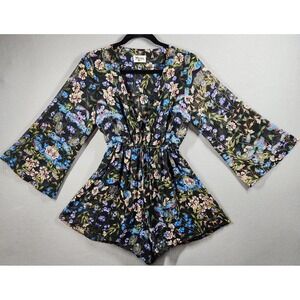Show Me Your Mumu Romper Womens Medium Black Floral Roxy Long Sleeve USA